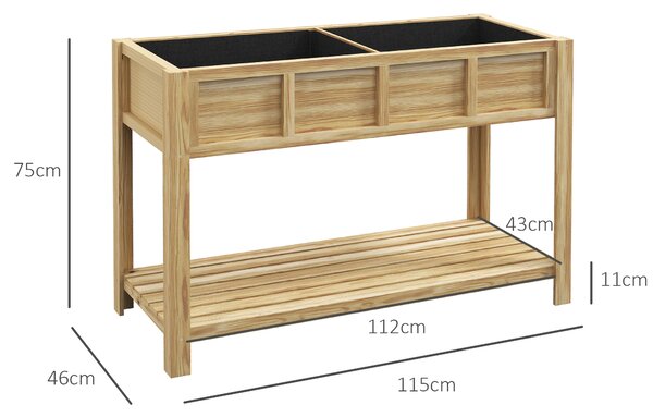 Outsunny Jardinieră pe picioare cu separator detașabil, raft, inserturi pentru irigare, material geotextil de drenaj 115L x 46l x 75Î cm | Aosom Romania