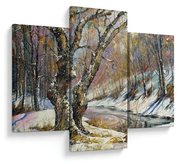 Tablou cu peisaj de iarnă pictat (90x60 cm)