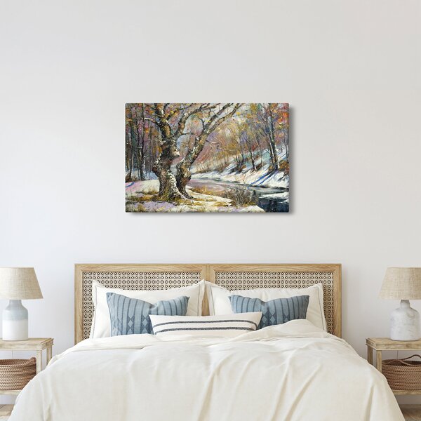Tablou cu peisaj de iarnă pictat (90x60 cm)