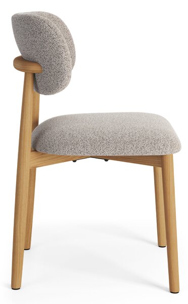 MAZZONI EXPORT ALMO Bej Latte (material Monza 60)/cadru stejar lăcuit - SCAUN DIN LEMN BOUCLÉ PENTRU SALON SUFRAGERIE BUCĂTĂRIE RETRO