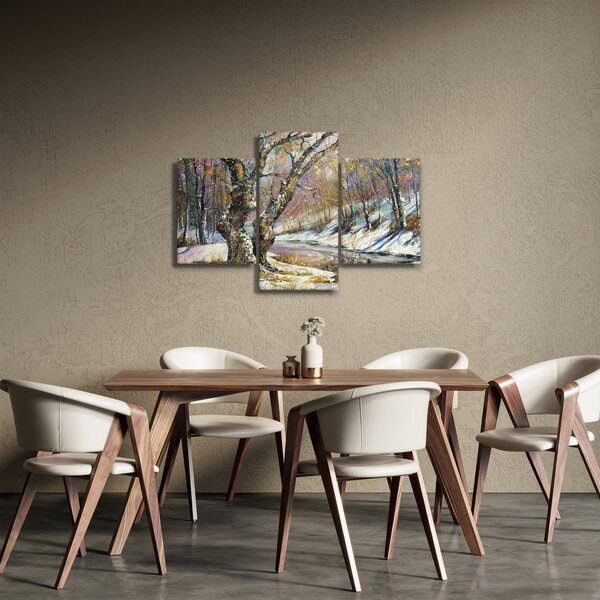 Tablou cu peisaj de iarnă pictat (90x60 cm)