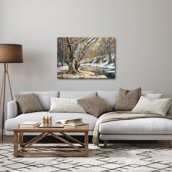 Tablou cu peisaj de iarnă pictat (70x50 cm)
