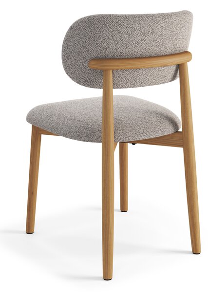 MAZZONI EXPORT ALMO Bej Latte (material Monza 60)/cadru stejar lăcuit - SCAUN DIN LEMN BOUCLÉ PENTRU SALON SUFRAGERIE BUCĂTĂRIE RETRO