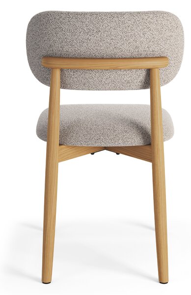 MAZZONI EXPORT ALMO Bej Latte (material Monza 60)/cadru stejar lăcuit - SCAUN DIN LEMN BOUCLÉ PENTRU SALON SUFRAGERIE BUCĂTĂRIE RETRO