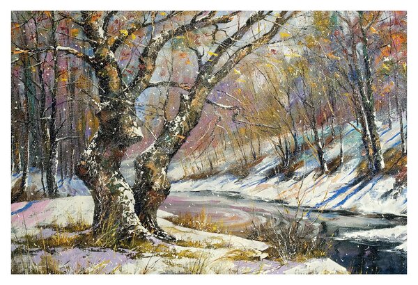 Tablou cu peisaj de iarnă pictat (90x60 cm)