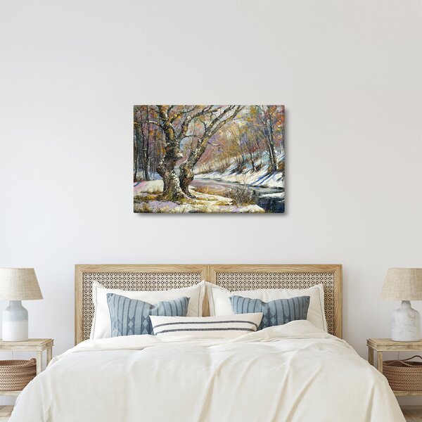 Tablou cu peisaj de iarnă pictat (70x50 cm)