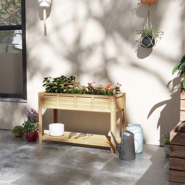 Outsunny Jardinieră pe picioare cu separator detașabil, raft, inserturi pentru irigare, material geotextil de drenaj 115L x 46l x 75Î cm | Aosom Romania