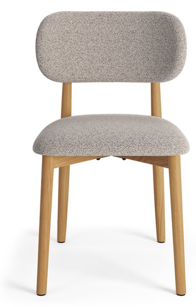 MAZZONI EXPORT ALMO Bej Latte (material Monza 60)/cadru stejar lăcuit - SCAUN DIN LEMN BOUCLÉ PENTRU SALON SUFRAGERIE BUCĂTĂRIE RETRO