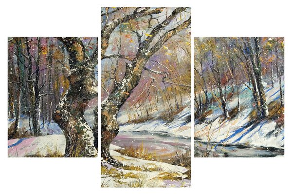 Tablou cu peisaj de iarnă pictat (90x60 cm)
