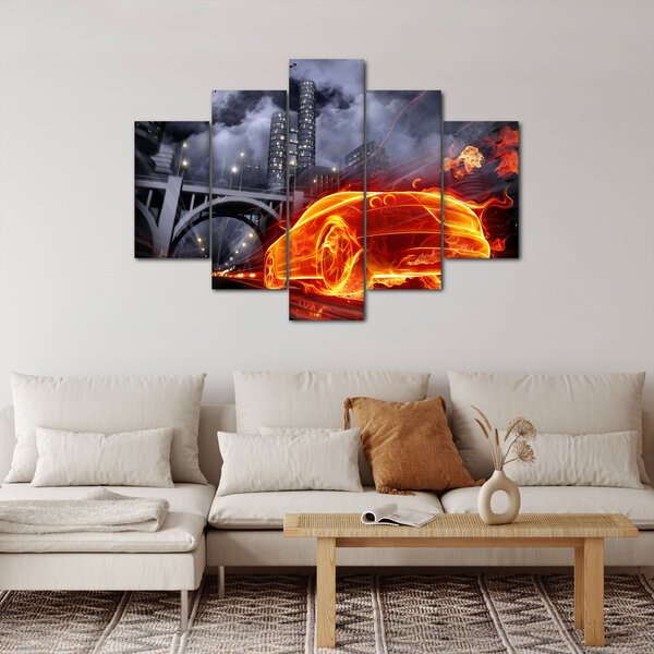 Tablou cu mașina în flăcărată (150x105 cm)