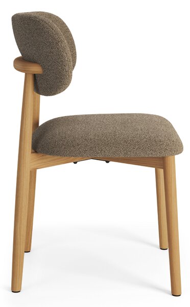 MAZZONI EXPORT ALMO Maro Taupe (material Monza 40)/cadru stejar lăcuit - SCAUN DIN LEMN BOUCLÉ PENTRU SALON SUFRAGERIE BUCĂTĂRIE RETRO
