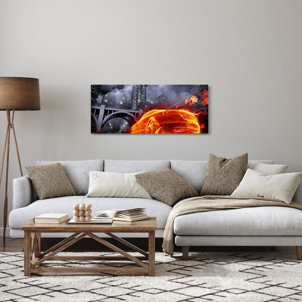 Tablou cu mașina în flăcărată (120x50 cm)