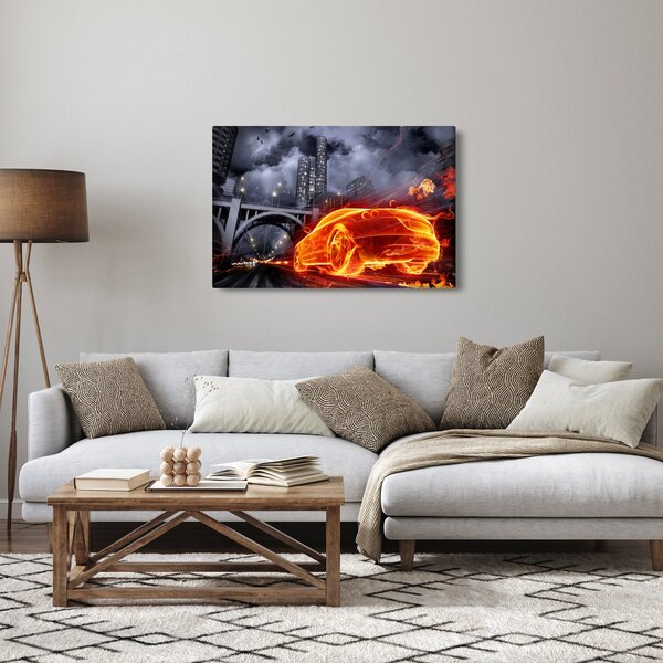Tablou cu mașina în flăcărată (90x60 cm)