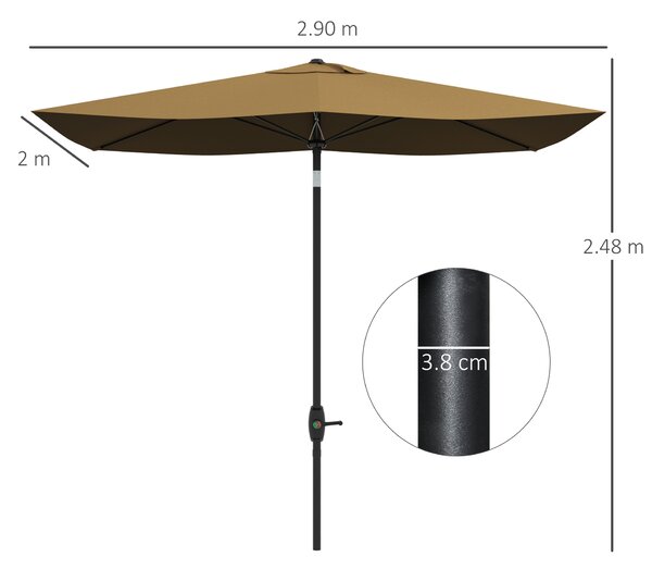 Outsunny Umbrelă de Grădină Dreptunghiulară, Umbrelă de Soare cu Manivelă și Deschidere Înclinată, 296x197x244.5 cm, Maro | Aosom Romania