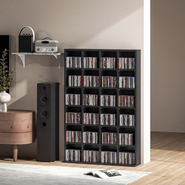HOMCOM Dulap pentru CD-uri pentru 456 CD-uri sau 336 DVD-uri, 24 Compartimente, 89x20x130.5 cm Negru | Aosom Romania