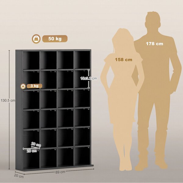 HOMCOM Dulap pentru CD-uri pentru 456 CD-uri sau 336 DVD-uri, 24 Compartimente, 89x20x130.5 cm Negru | Aosom Romania