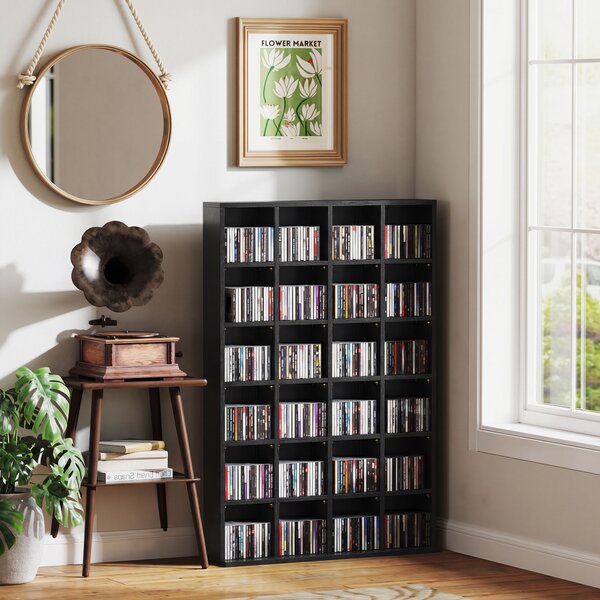 HOMCOM Dulap pentru CD-uri pentru 456 CD-uri sau 336 DVD-uri, 24 Compartimente, 89x20x130.5 cm Negru | Aosom Romania
