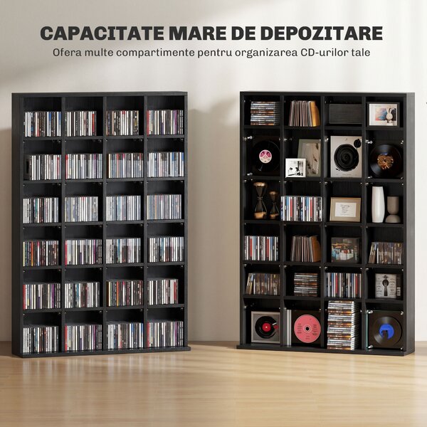 HOMCOM Dulap pentru CD-uri pentru 456 CD-uri sau 336 DVD-uri, 24 Compartimente, 89x20x130.5 cm Negru | Aosom Romania