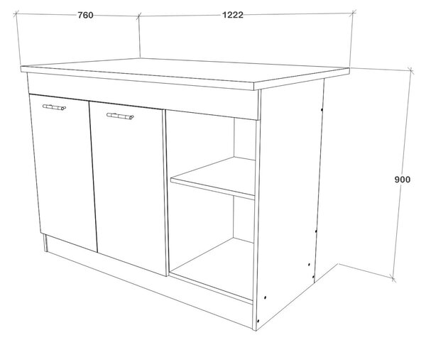 Insula haaus Vigra, Stejar Artisan/Alb, 122 x 76 x 90 cm