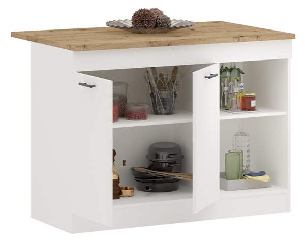 Insula haaus Vigra, Stejar Artisan/Alb, 122 x 76 x 90 cm