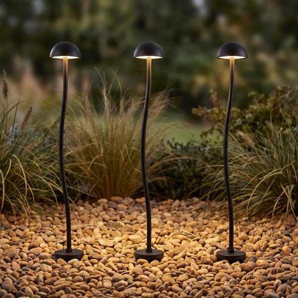 Lindby Lampa LED cu țepușă pentru pământ Soremi, negru, set de 3 bucăți, IP44, Negru, Aluminiu, Modern