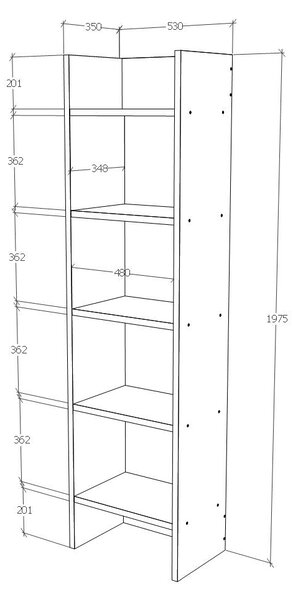 Biblioteca haaus Neda, 5 Polite, Antracit, 53 x 35 x 198 cm