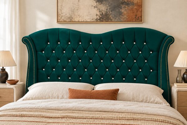 Pat tapițat Chesterfield Avella 140×200 cm, verde, cu ladă de depozitare