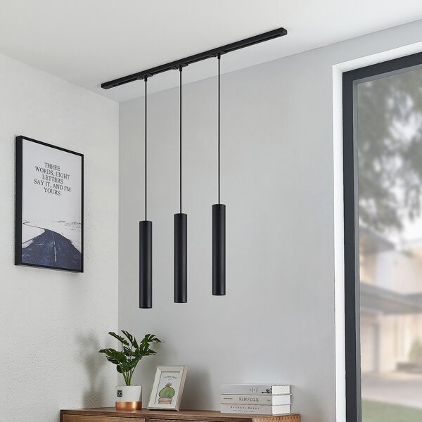 Lindby Sistem de șine Linaro, GU10, pendul, 3 becuri, negru, Negru, Bucătărie, Aluminiu, Modern