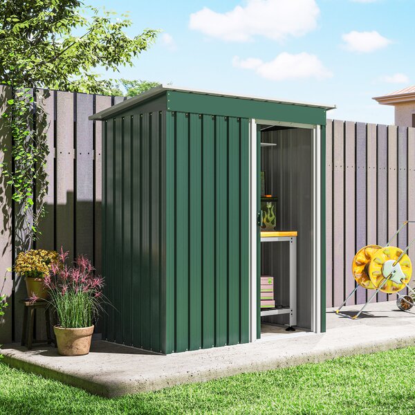 Outsunny Magazie de Grădină pentru Scule din Oțel Galvanizat cu Acoperiș Înclinat și Ușă Culisantă, 163x89x182 cm, Verde | Aosom Romania