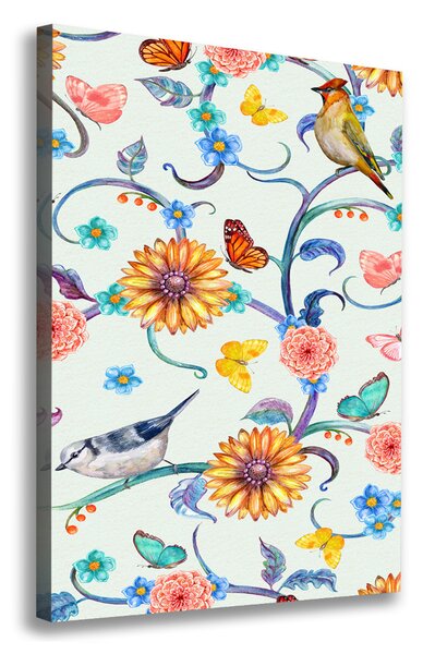Tablou canvas Păsări flori fluturi