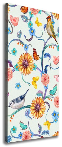 Tablou canvas Păsări flori fluturi