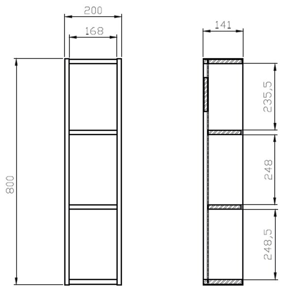 Cersanit Moduo dulap 20x14.1x80 cm laterala pe perete stejar S590-121-DSM
