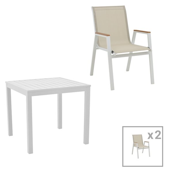 Set de 3 buc masa si scaune de gradina Kliton-Azelie aluminiu alb 80x80x74 cm