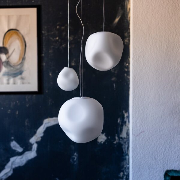Lustră Pendul Foscarini, Hoba Piccola, reglabil, Alb, Camera de zi, Sticlă, Design