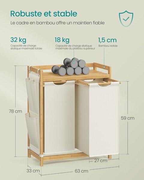 Cos de rufe Crem Songmics 67.3x33x78 cm