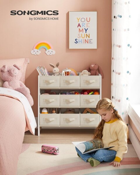 Raft organizare jucarii copii Alb Songmics 62.5x29.5x60 cm