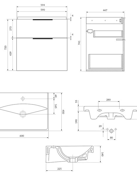 Cersanit City lavoar cu dulap 60 cm stejar S4004-134