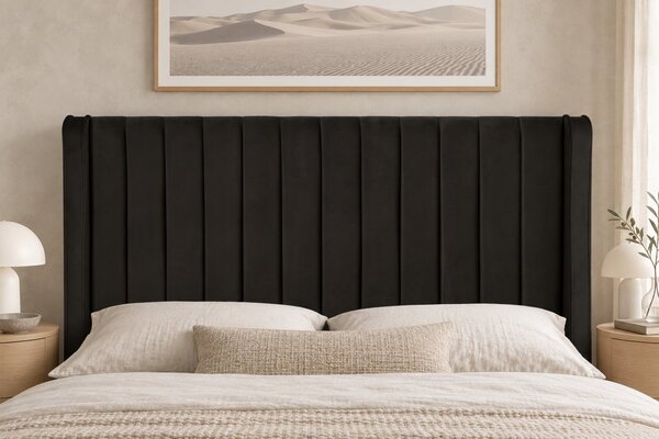 Pat tapițat din catifea Aurelia Simple 120×200 cm, negru, cu ladă de depozitare