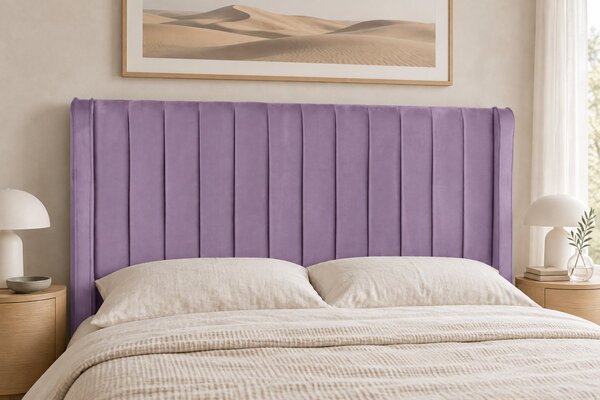 Pat tapițat din catifea Aurelia Simple 120×200 cm, lila, cu ladă de depozitare