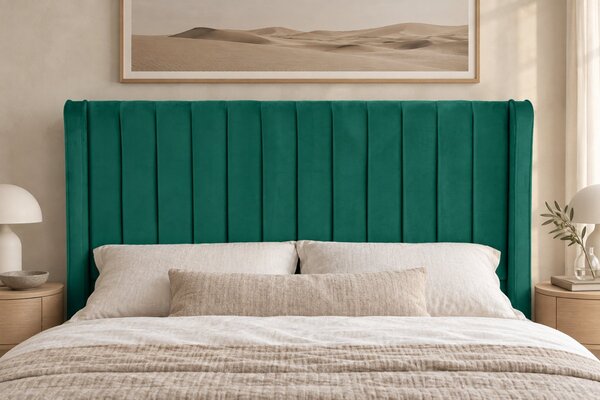 Pat tapițat din catifea Aurelia Simple 120×200 cm, verde, cu ladă de depozitare