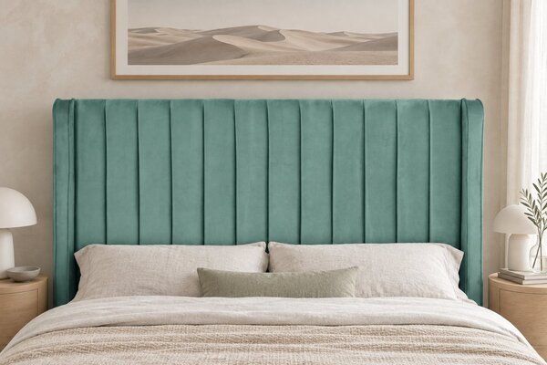 Pat tapițat din catifea Aurelia Simple 120×200 cm, verde marin, cu ladă de depozitare