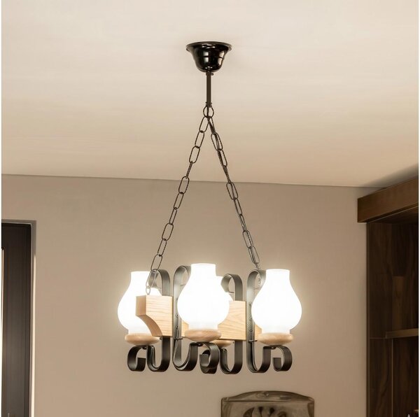 Brilagi - Lustru cu lanț QUEEN 4xE14/40W/230V stejar