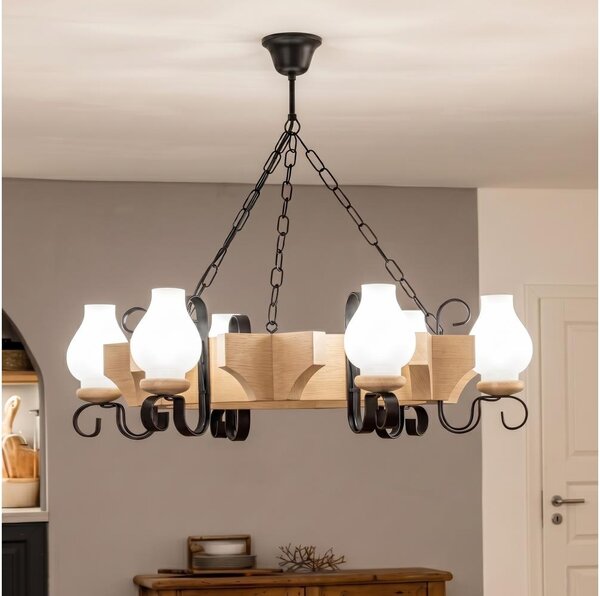 Brilagi - Candelabru QUEEN suspendat pe lanț, 6xE14/40W/230V, stejar