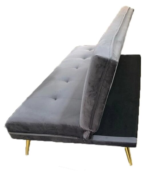 Canapea extensibila MORITZ, gri/auriu, stofa catifelata/metal, 181x88/