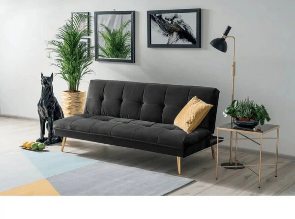 Canapea extensibila MORITZ, gri/auriu, stofa catifelata/metal, 181x88/