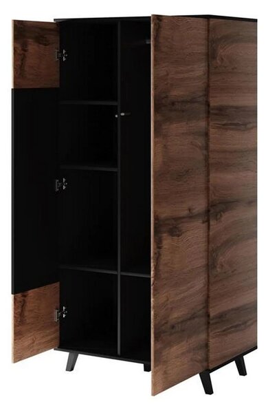 Dulap RANDOM, stejar wotan/negru, PAL furniruit, cu 2 usi, 90x55x182 c