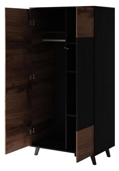 Dulap RANDOM, stejar wotan/negru, PAL furniruit, cu 2 usi, 90x55x182 c