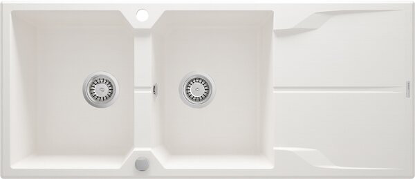 Chiuvetă Deante Andante din granit cu scurgător, 2 compartimente 1160x500x224 mm, alb, oțel, ZQN_A213