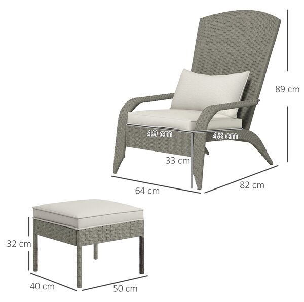 Outsunny Scaun Adirondack cu taburet din rachita pentru terasa, Scaun de exterior pentru semineu cu perne, spatar inalt | Aosom Romania