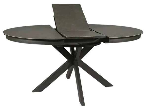 Masa rotunda extensibila 120 cm PORTO, gri inchis/negru mat, sticla se